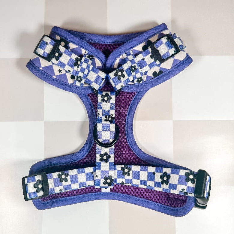 Chicago Dog Co. Pet Collars & Harnesses Purple Checkered Flower Harness