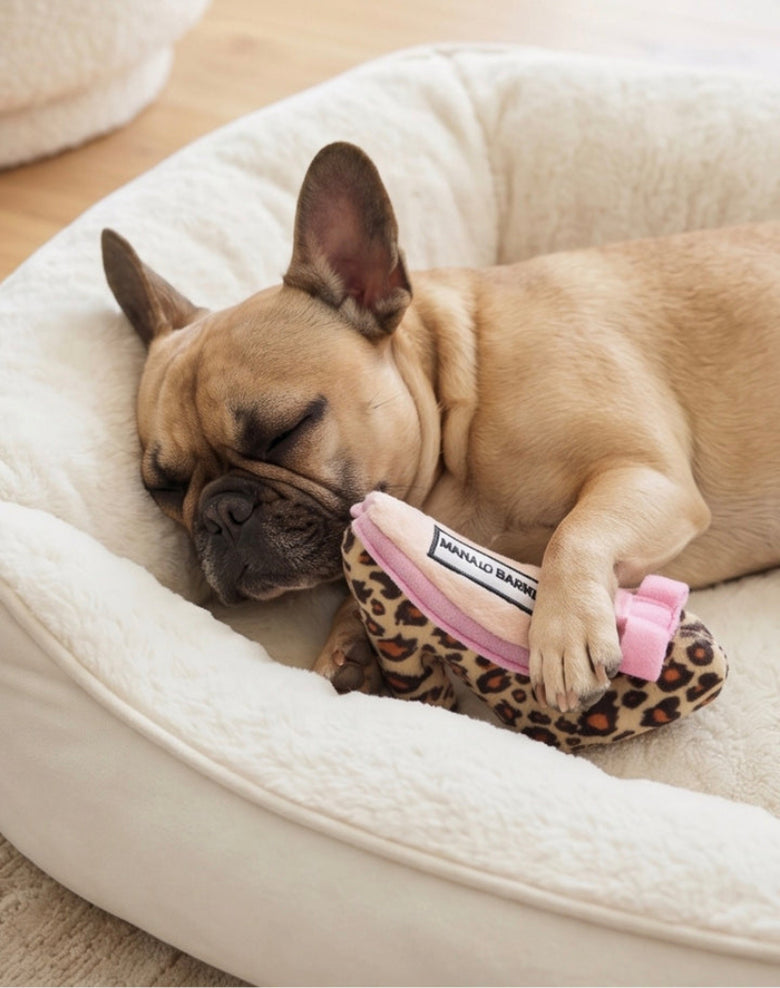Manalo Barknik Pink Leopard Print High Heel Shoe Plush Squeaky Dog Toy - 2 Sizes