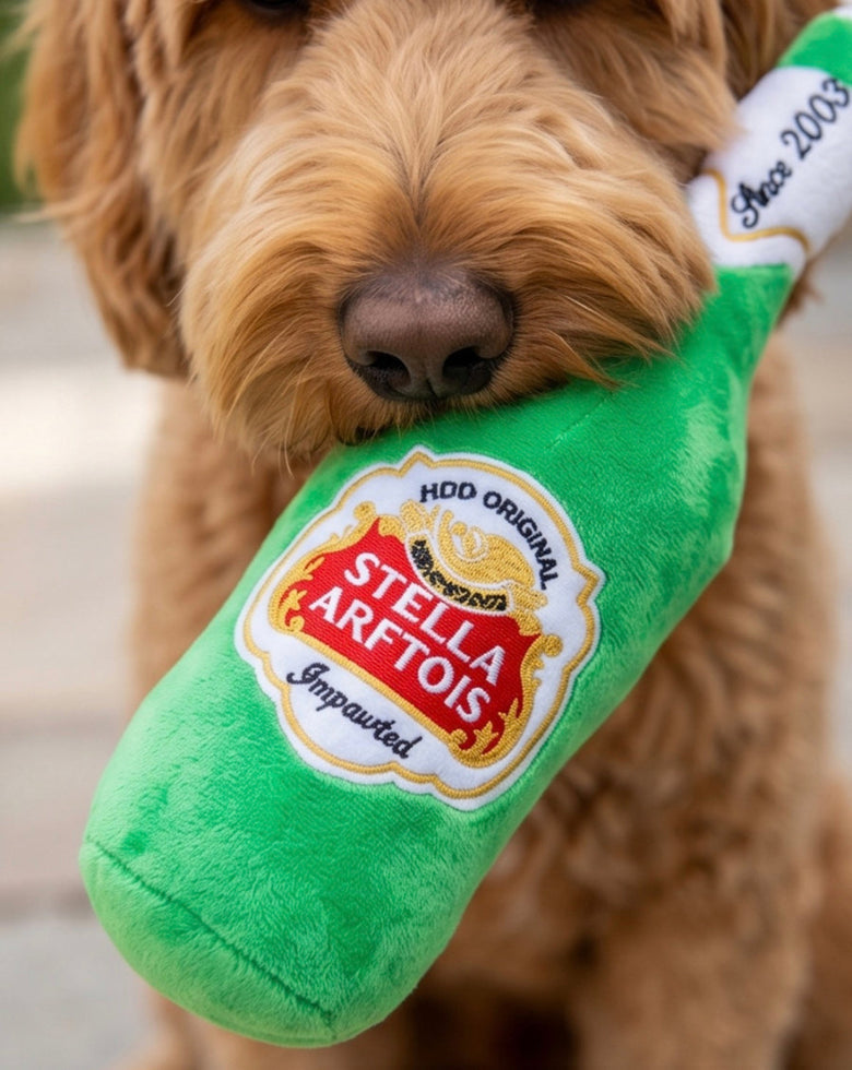 Stella Arftois Bottle Plush Squeaky Dog Toy