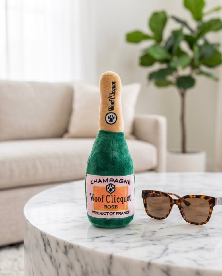 Woof Clicquot Rose' Bottle Plush Squeaky Dog Toy - 3 Sizes