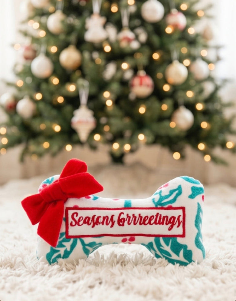 Puppermint Bone Holly (Seasons Grrreetings) Christmas Holiday Plush Squeak Dog Toy