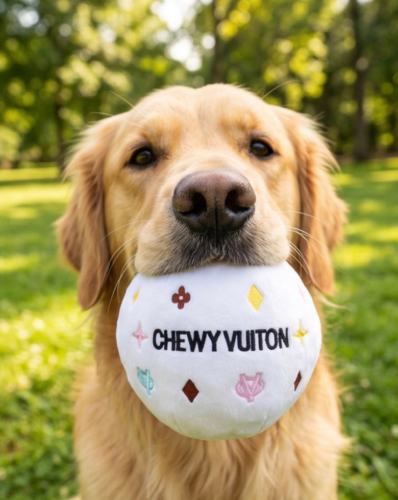 White Chewy Ball Plush Squeaky Dog Toy - 2 sizes