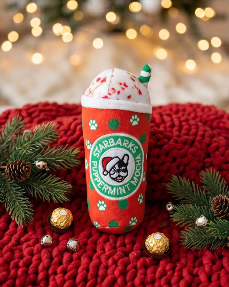 Starbarks Puppermint Mocha Holiday Dots Christmas Plush Squeaky Dog Toy