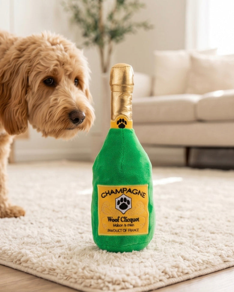 Woof Clicquot Classic Bottle Plush Squeaky Dog Toy