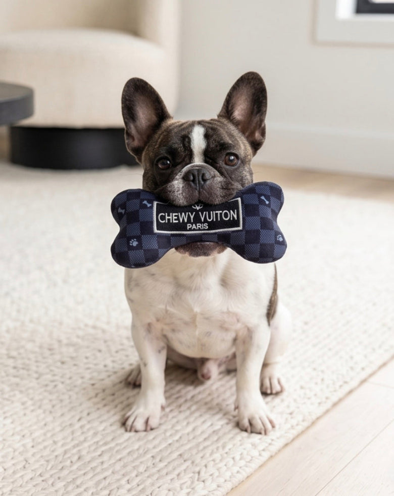 Black Checker Chewy Bone Plush Squeaky Dog Toy - 3 Sizes