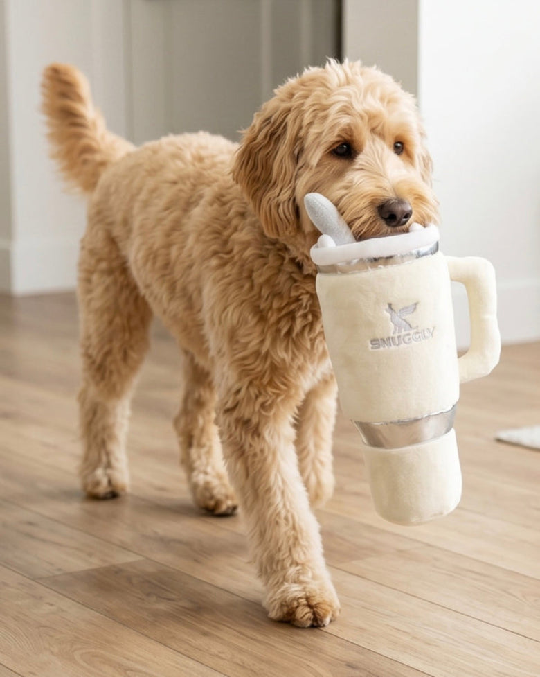 Snuggly Cup Embroidered Plush Squeaky Dog Toy - 3 Colors: Blush, Teal, Ivory