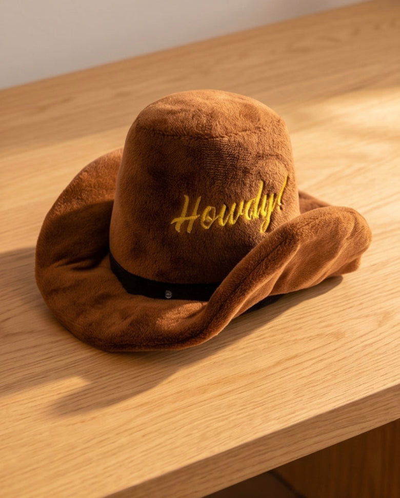 Brown Cowboy Western Hat Plush Squeaky Dog Toy