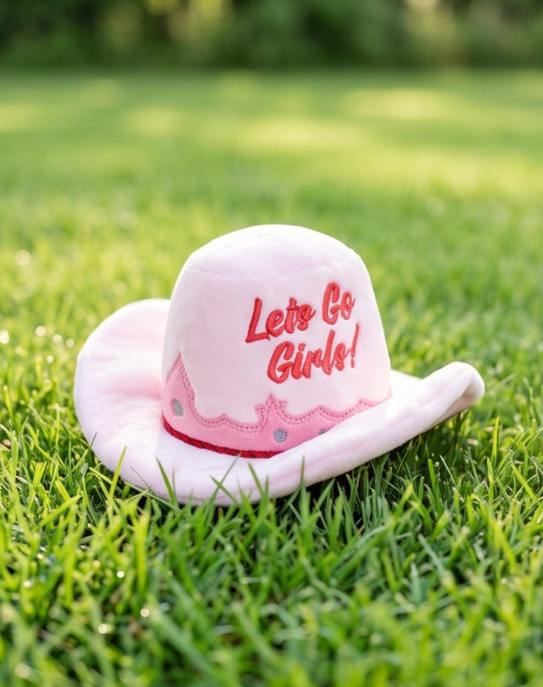 Pink Cowgirl Western Hat Plush Squeaky Dog Toy