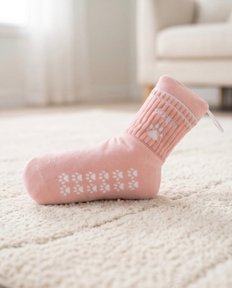 Doggo Pink Athletic Sock Plush Squeaky Dog Toy