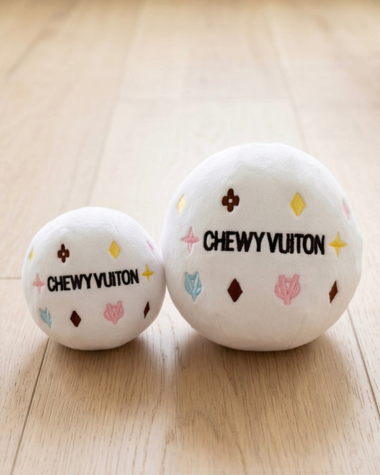 White Chewy Ball Plush Squeaky Dog Toy - 2 sizes