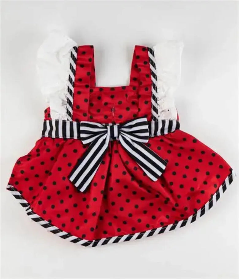 Barker's Bowtique Dresses Red Polka Dot with Stripes Apron Flutter Dog Dress