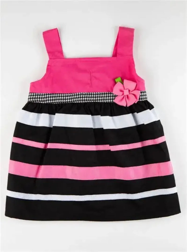Barker's Bowtique Dresses Pink Ribbon Houndstooth Striped Design with Rosette Ribbon Adornment Dog Dress