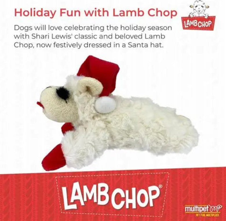 Christmas Holiday Lamb Chop with Santa Hat Plush Squeaky Dog Toy - 6"