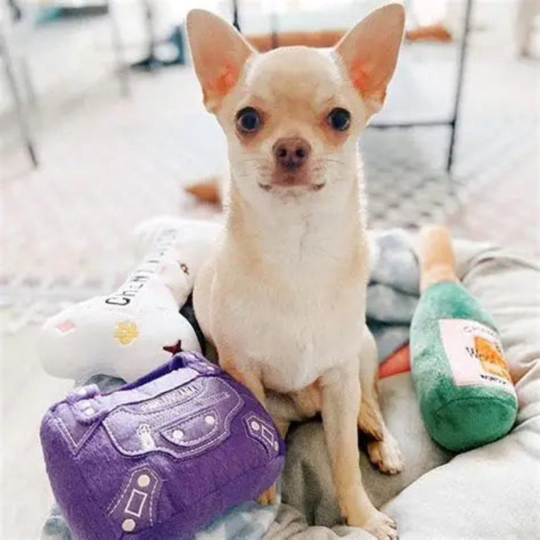 Pawlenciaga Purple HandBag Plush Squeaker Dog Toy