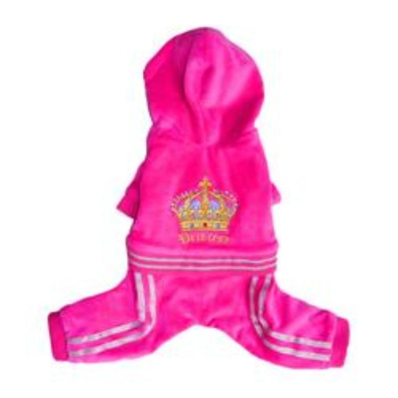 Pooch Outfitters Jumpers XL Princess Gold Crown Hot Pink Dog Tracksuit with Hood