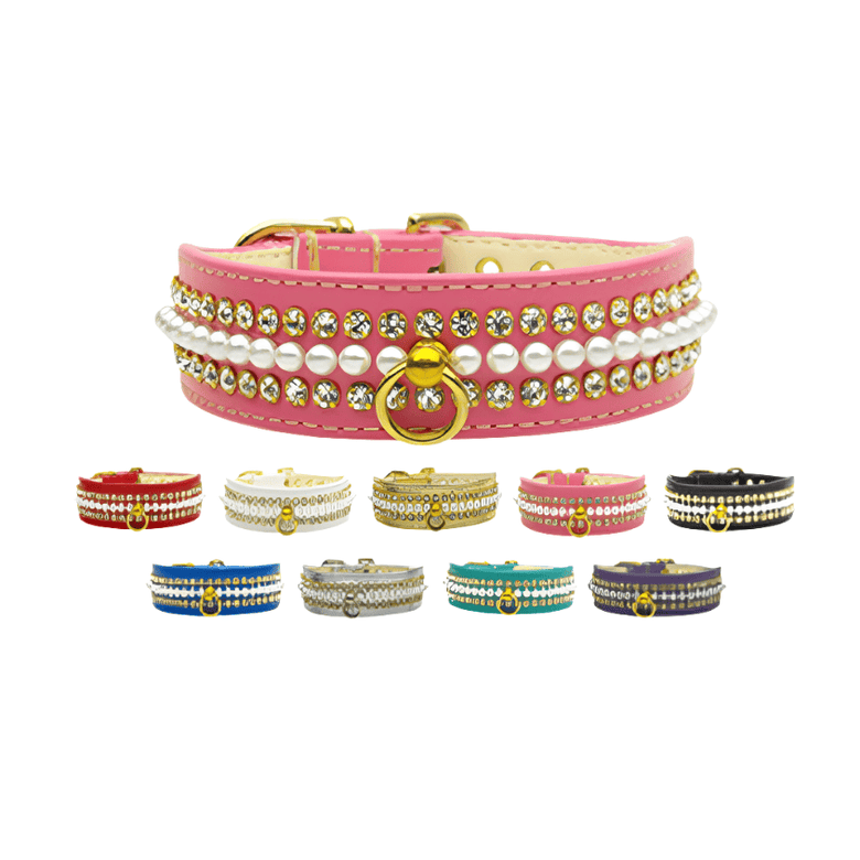 Mirage Pet Products Collars Mini Faux Pearl & Crystel Set Pet Collar