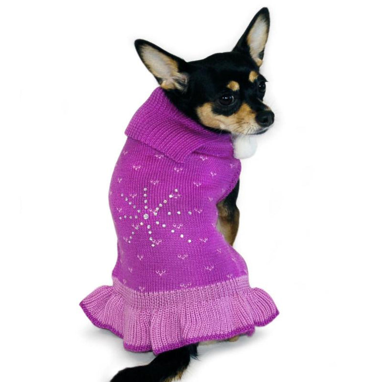 Dogo Pet Fashions Sweaters 2XS Purple Snowflake Bling Sweater Dog Dress - Only Available in Size 2XS