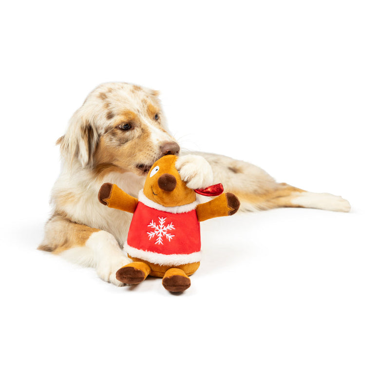 Rocky Reindeer Christmas Holiday Plush Squeaky Dog Toy- 2 Sizes