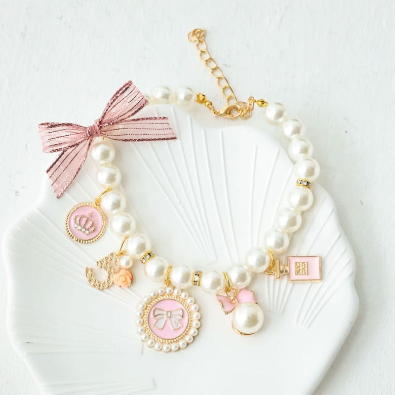AE-HSTOR Collars S / PINK Fashion Charms Faux Pearls and Bow Pet Necklace - 3 Colors