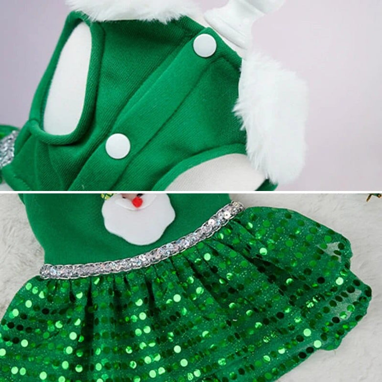 AE-PICKHOME Dresses Santa Claus Green Dots Holiday Pet Dress