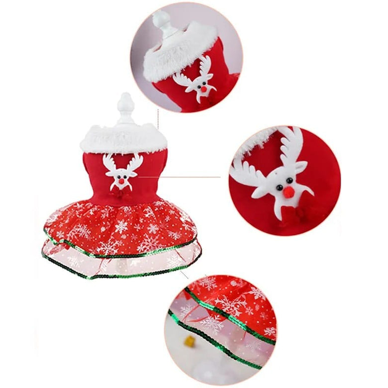 AE-PICKHOME Dresses Reindeer Snowflake Red Bowknot Holiday Dog Dress
