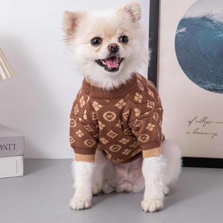 AE-DPSS SWEATERS Luxury Pet Sweater - Brown & Tan Patterned