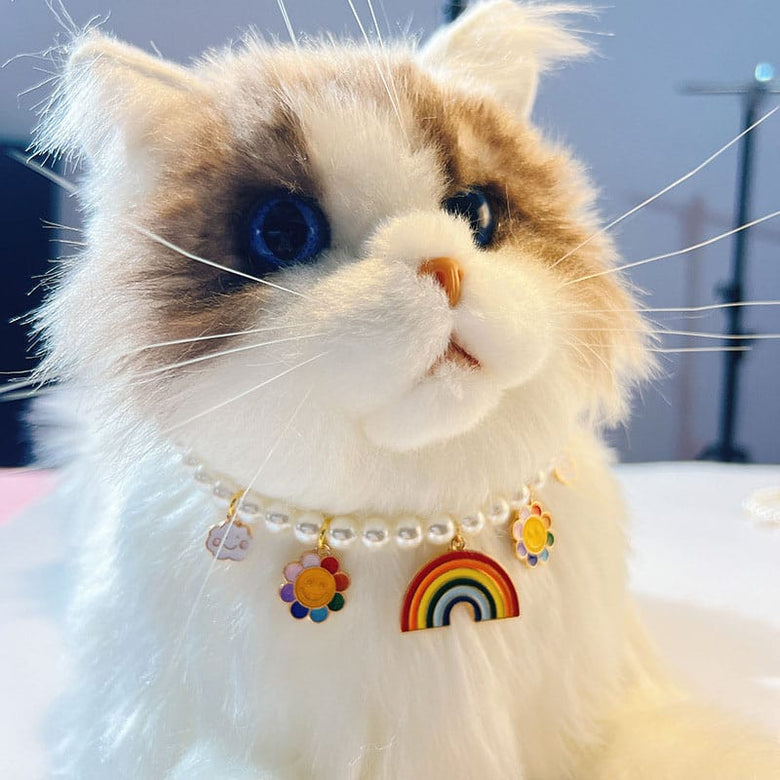 AE-LS COLLARS Rainbow Charms Faux Pearls Pet Necklace