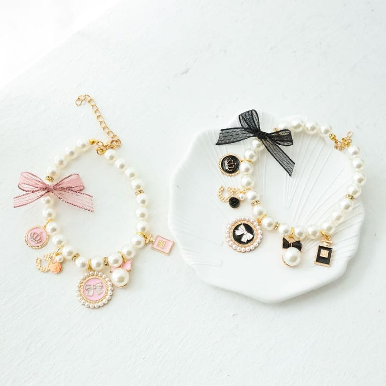 AE-HSTOR Collars Fashion Charms Faux Pearls and Bow Pet Necklace - 3 Colors