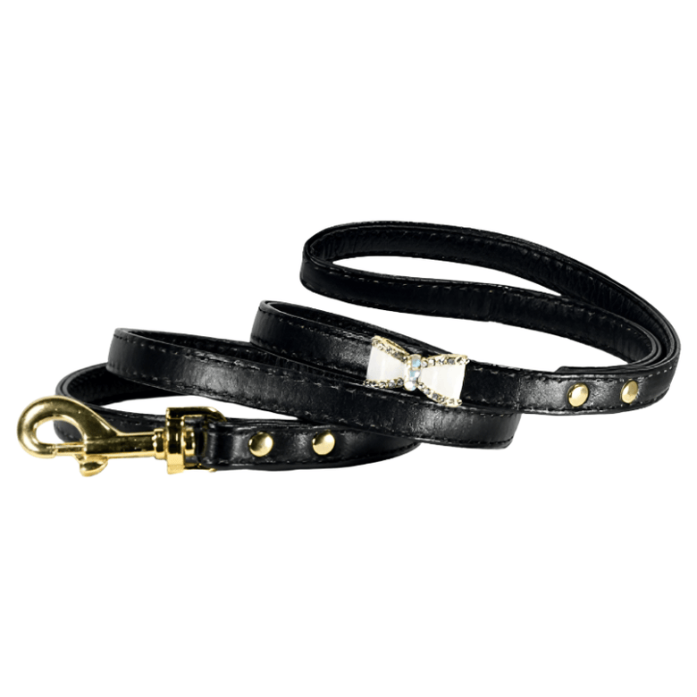 Barker's Bowtique Collars BLK Classy Bling Bow Dog Leash - Pink or Black