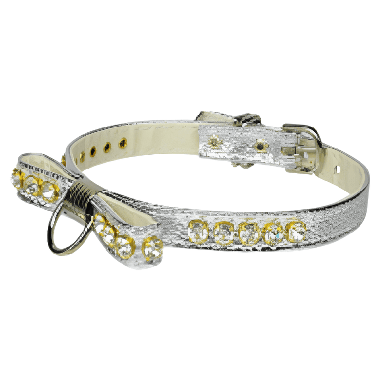 Mirage Pet Products Collars 10" / Slvr Bow Clear Bling Stones Pet Collar - Multiple Colors