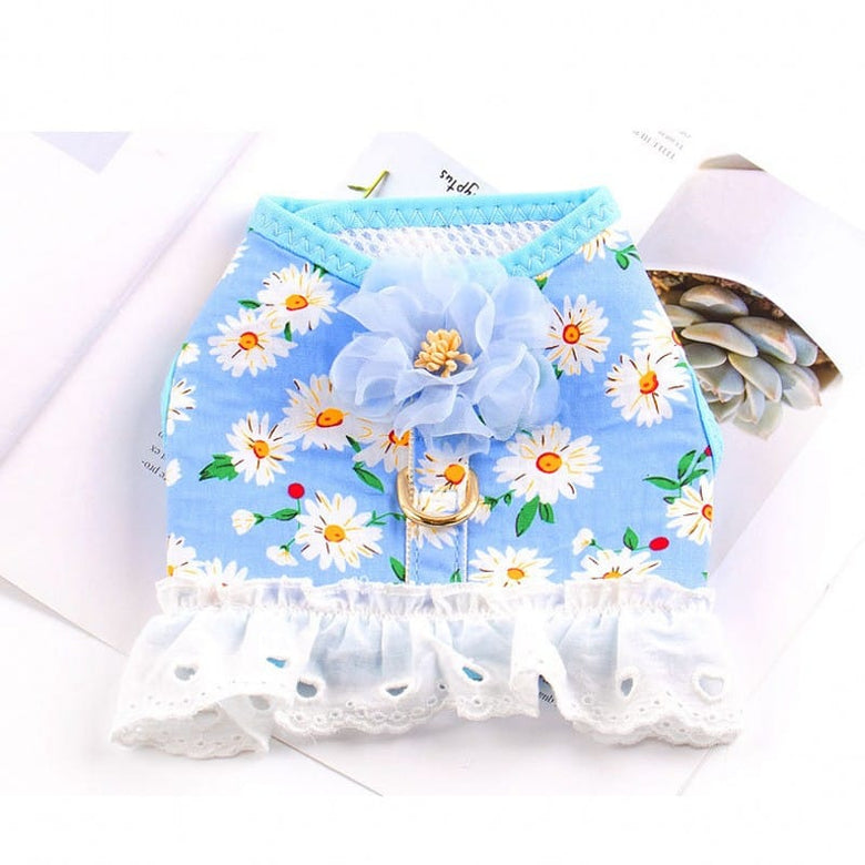 AE-DOGGYZSTYLE Harnesses M / Ylw Spring Lacey Flower Mesh Harness with Matching Leash