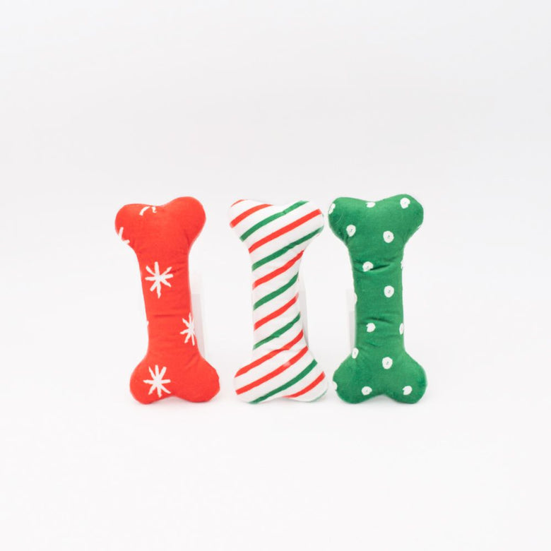Holiday Patterned Bones Plush Squeaky Christmas Dog Toy Set - 2 Pk