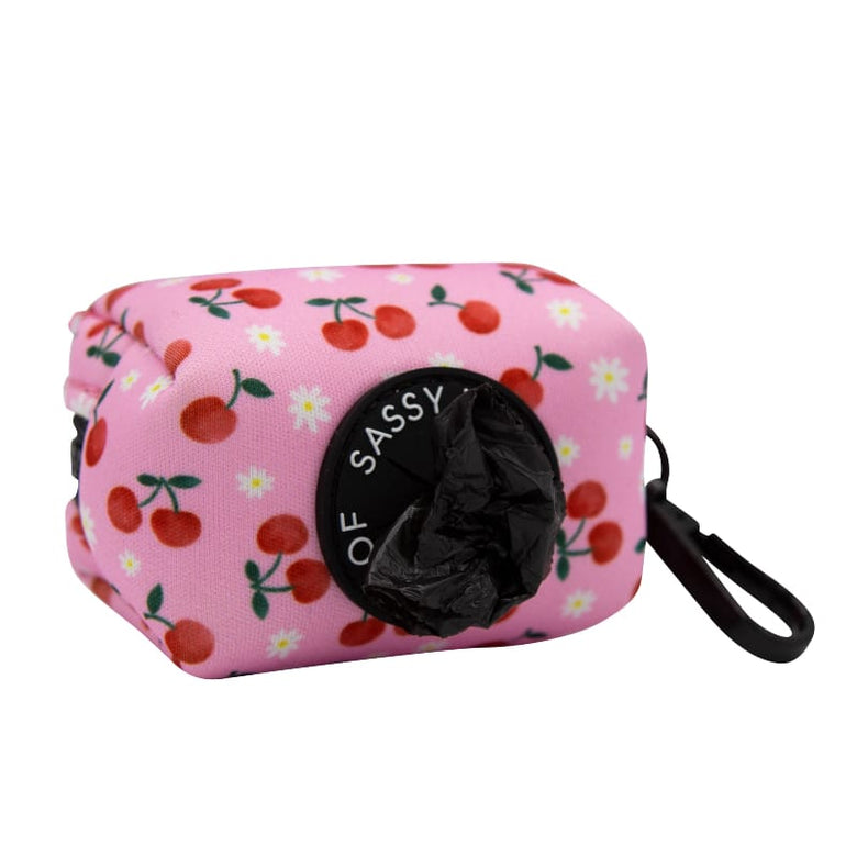 SASSY WOOF Waste Bag Dispenser Mon Cherry (Fruits) Pink Dog Waste Bag Holder