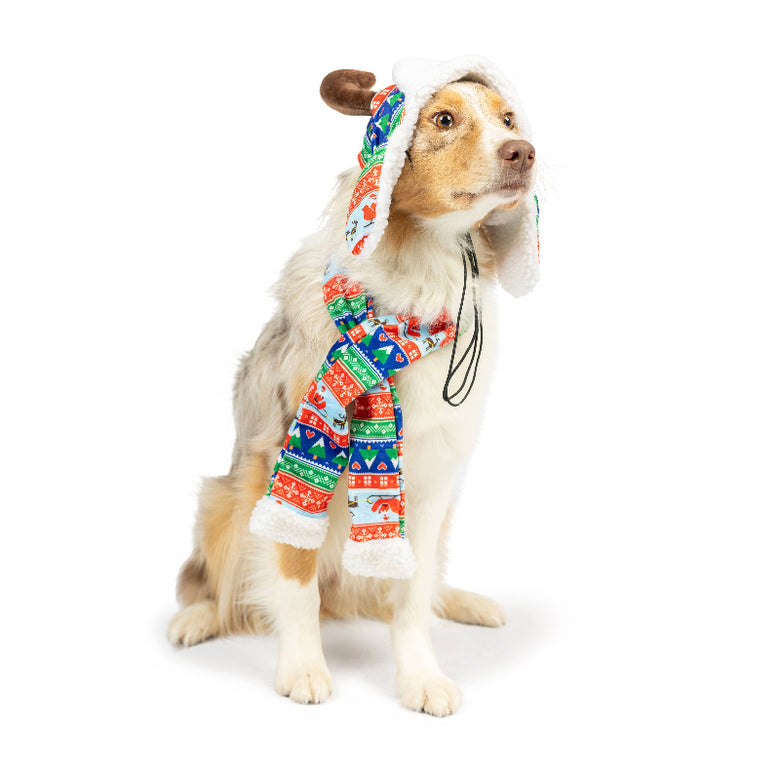 Christmas Ugly Sweater Antler Holiday Pet Hat with SnugFit