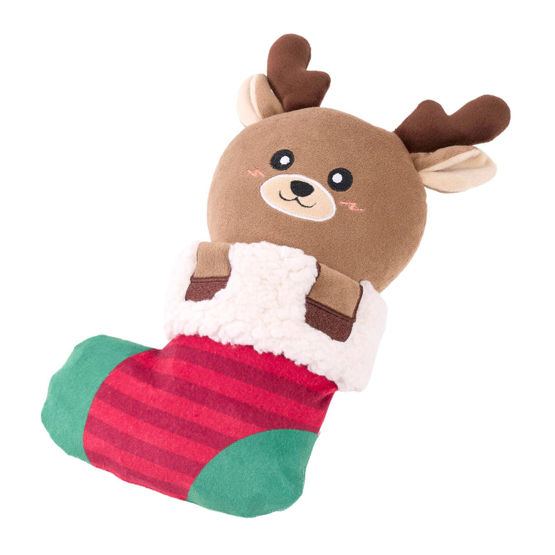 EcoZippy Christmas Holiday Stocking Reindeer Plush Squeaky Dog Toy