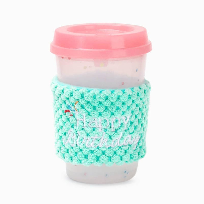 Hugsmart Products Inc dog toys Yappy Birthday Pink Birthday Coffee Cup Rubber Dog Toy