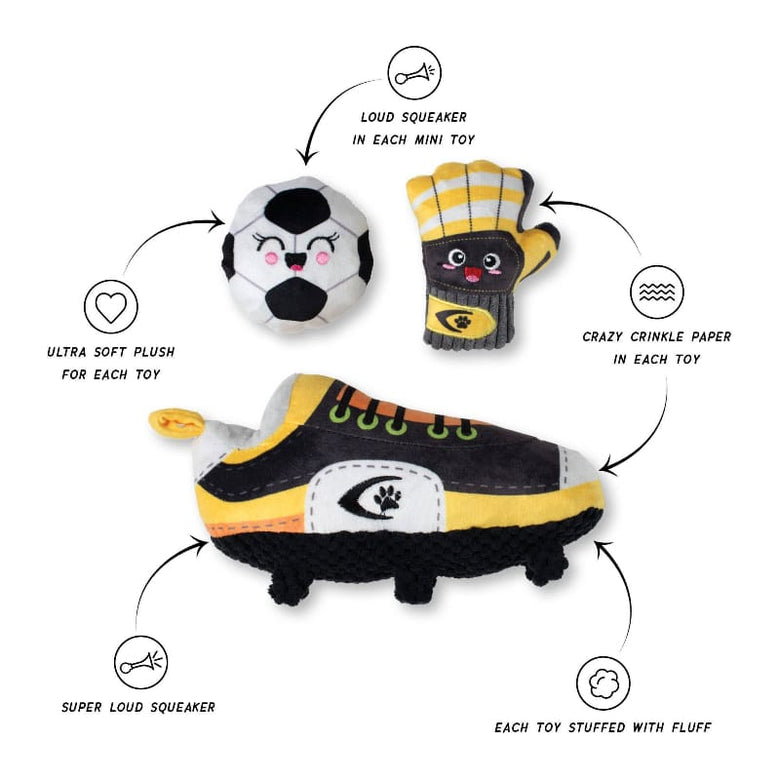 Petshop by Fringe Studio dog toys GOOOOOAL Soccer Time Sports Plush Squeaky Dog Toy Set - 3 Pc