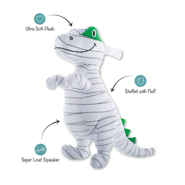 Petshop by Fringe Studio dog toys Keepin' It Under Wraps Mummy Rex Plush Squeak Dog Toy