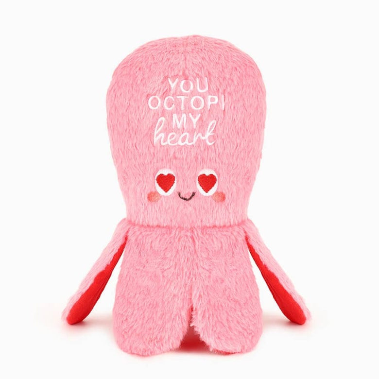 Hugsmart Products Inc dog toys Woof Love You Octopi My Heart Plush Squeak Dog Toy
