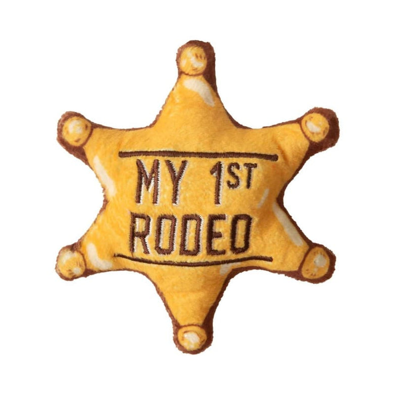 SnugArooz dog toys Baby 1st Rodeo Star Badge Yellow Crinkle Plush Squeak Dog Toy