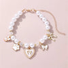 TM - JJPET Collars SM / Wht Heart with Bows and Paw Print Charms Faux Pearl Pet Necklace - 2 Colors