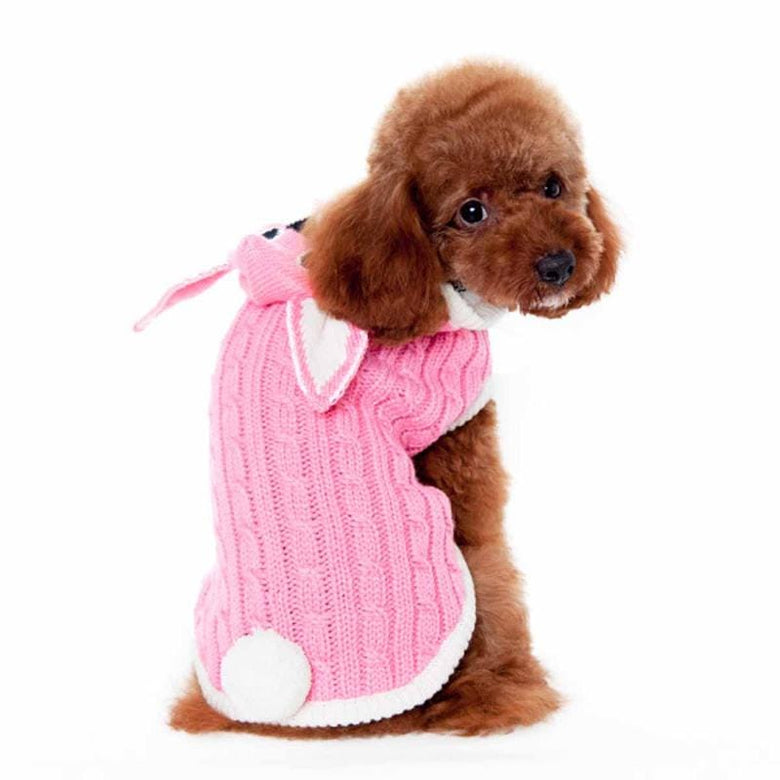 Dogo Pet dog apparel Cable Pink Bunny Hooded Dog Sweater - Only Available in Size XL and 2XL
