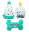 Thoozy dog toys Happy Birthday Bone, Cupcake, Party Hat Small Plush Dog Toy Set - 3 Pk