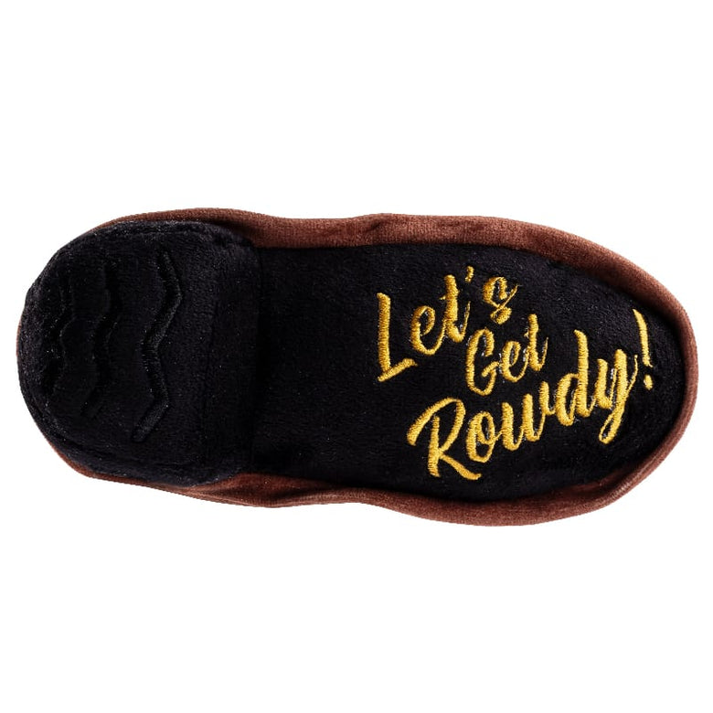 Haute Diggity Dog dog toys Brown Cowboy Boot "Let's Get Rowdy" Plush Squeaky Dog Toy