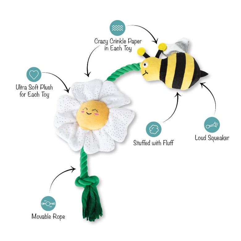 Petshop by Fringe Studio Dog Toys I'm Pollen For You! Bee & Flower Rope Plush Squeak Dog Toy Set