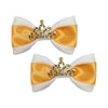 Barker's Bowtique Hair Bows Gold & White with Tiara Dog Hair Bows on French Clips - 2 per card