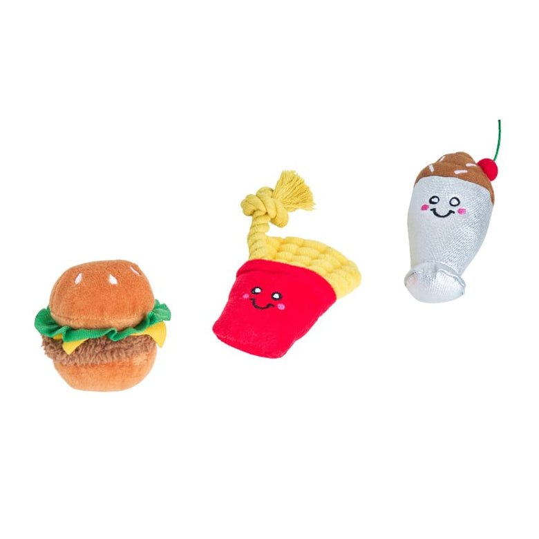 ZippyPaws dog toys Fast Foods Miniz Plush Dog Toy Set - 3 Pack