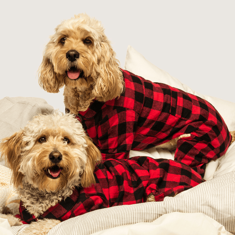 fabdog Pajamas Buffalo Red Check Flannel Holiday Dog Pajamas