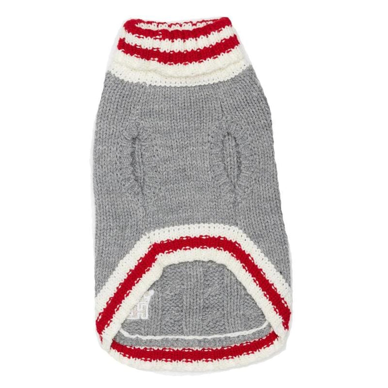 Barkers Bowtique Sweaters Gray Cable Knit with Red/White Turtleneck Dog Sweater