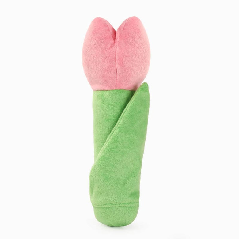 Hugsmart Products Inc dog toys Spring Garden Pink Smiley Face Tulip Plush Squeak Dog Toy